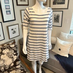 Splendid Sky Blue and White Striped 3/4 Sleeve Length